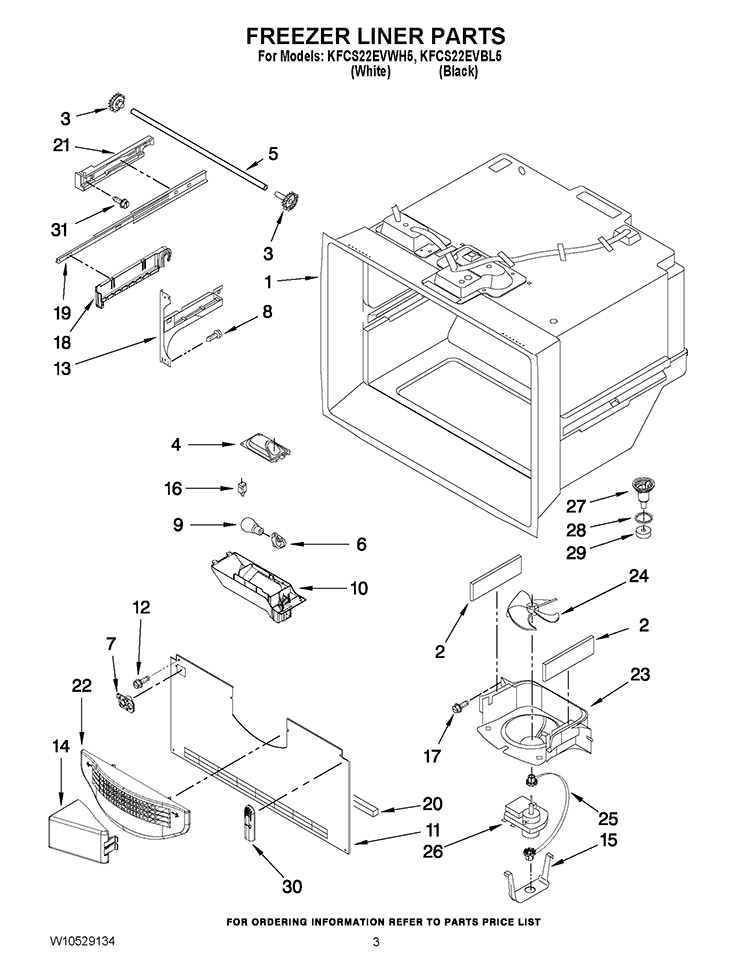 FREEZER LINER PARTS Diagram and Parts List for KFCS22EVBL5  KitchenAid Refrigerator