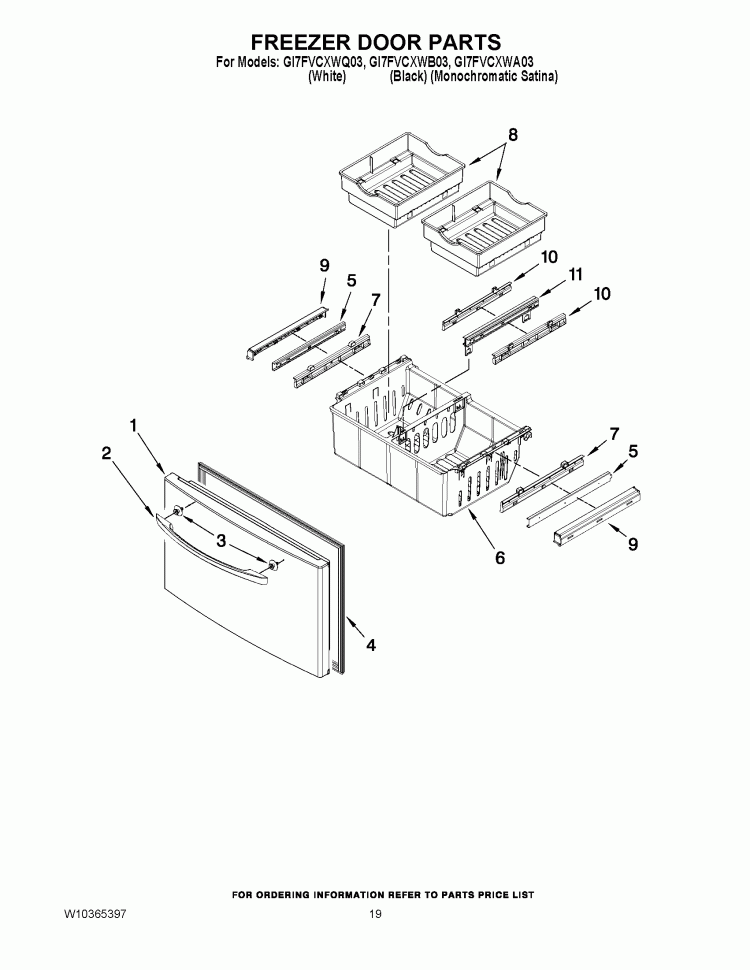 FREEZER DOOR PARTS Diagram and Parts List for GI7FVCXWA03  Whirlpool Refrigerator