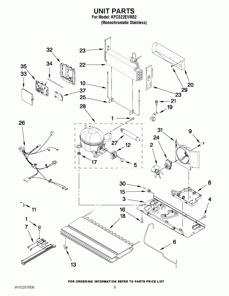 UNIT PARTS Diagram and Parts List for KFCS22EVMS2  KitchenAid Refrigerator