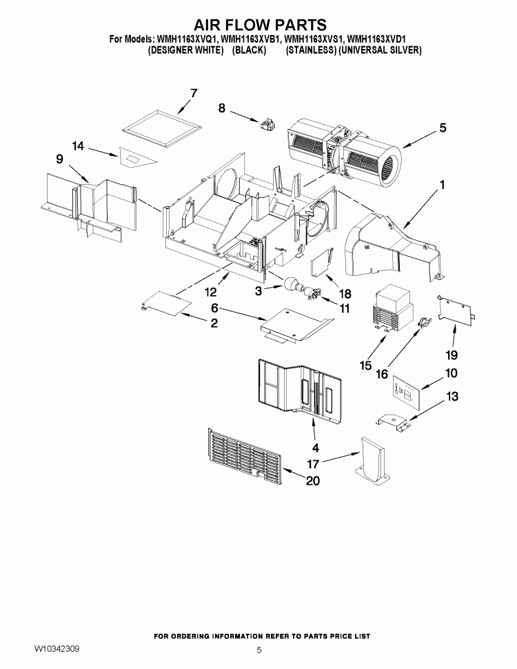 AIR FLOW PARTS Diagram and Parts List for WMH1163XVS1  Whirlpool Microwave