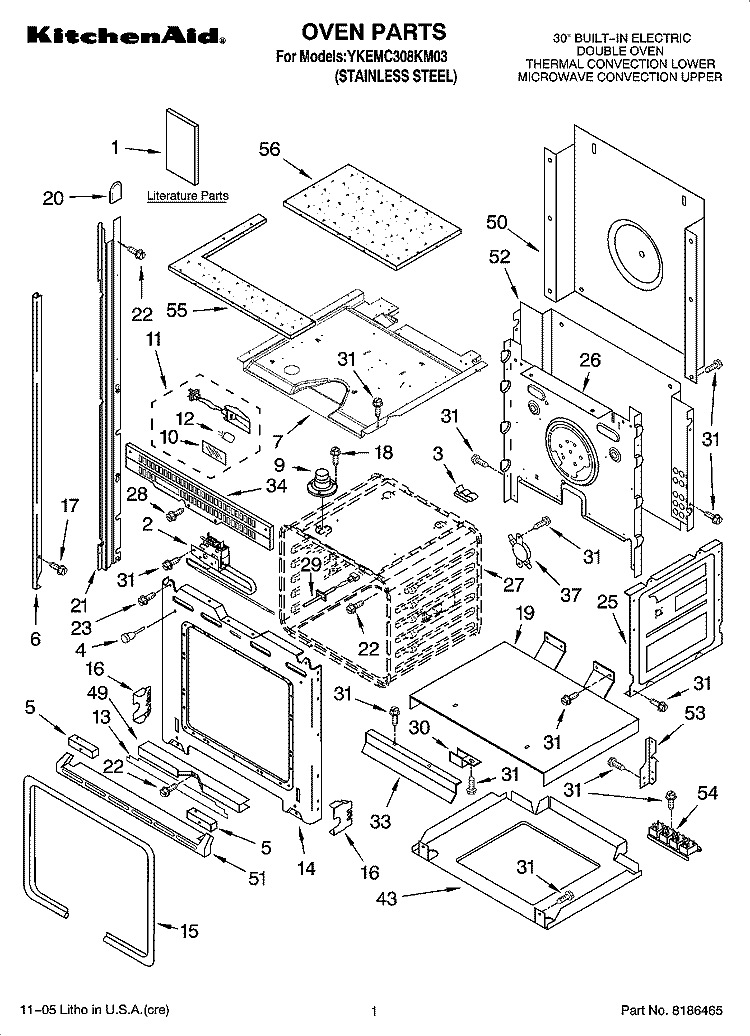 OVEN PARTS Diagram and Parts List for YKEMC308KM03  KitchenAid Microwave Oven Combo