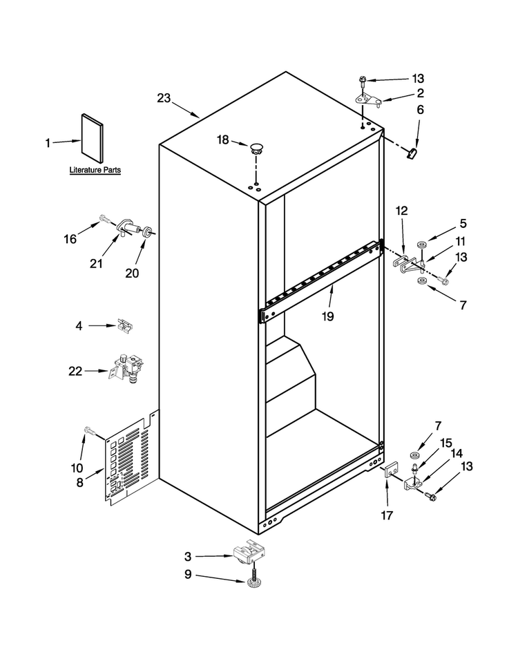 Cabinet Parts Diagram and Parts List for W8TXNGZBB01  Whirlpool Refrigerator