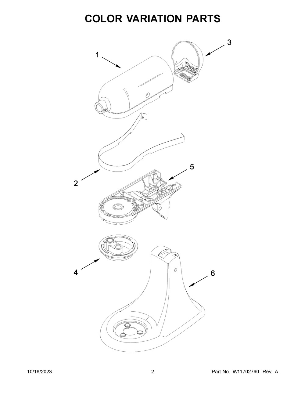Color Variation Parts Diagram and Parts List for 5KSM195PSBOA5  KitchenAid Mixer