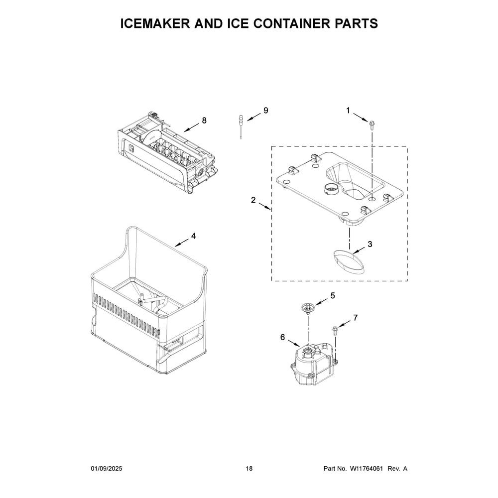 Icemaker And Ice Container Parts Diagram and Parts List for KRFC704FBS06  KitchenAid Refrigerator