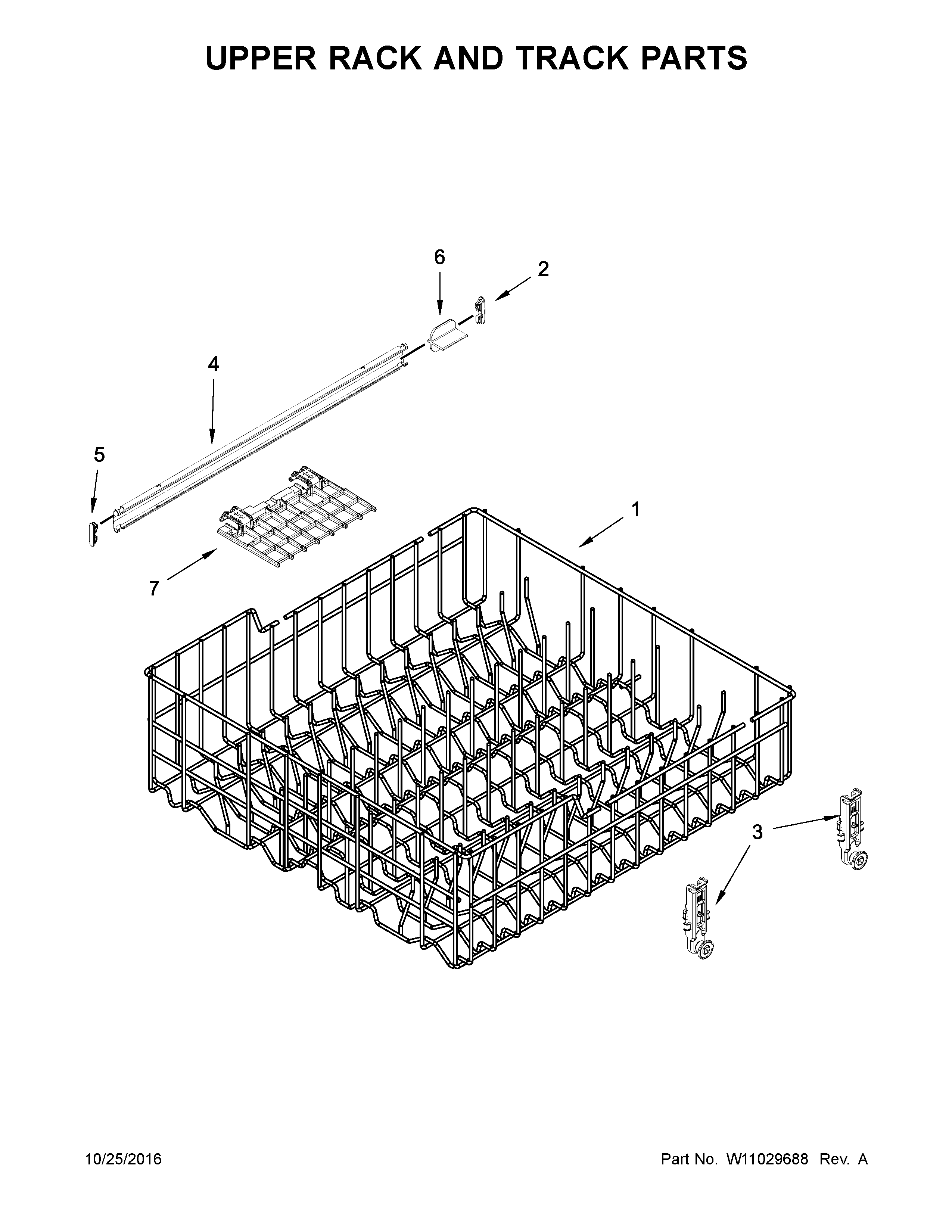 Upper Rack And Track Parts Diagram and Parts List for IUD8010DS3  Whirlpool Dishwasher