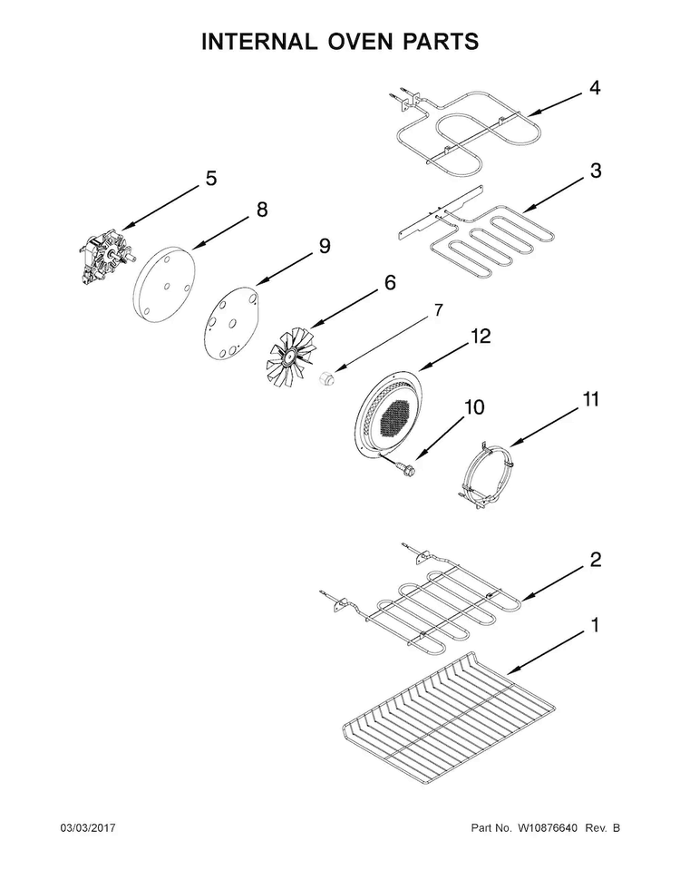 Internal Oven Parts Diagram and Parts List for WGE745C0FS00  Whirlpool Range