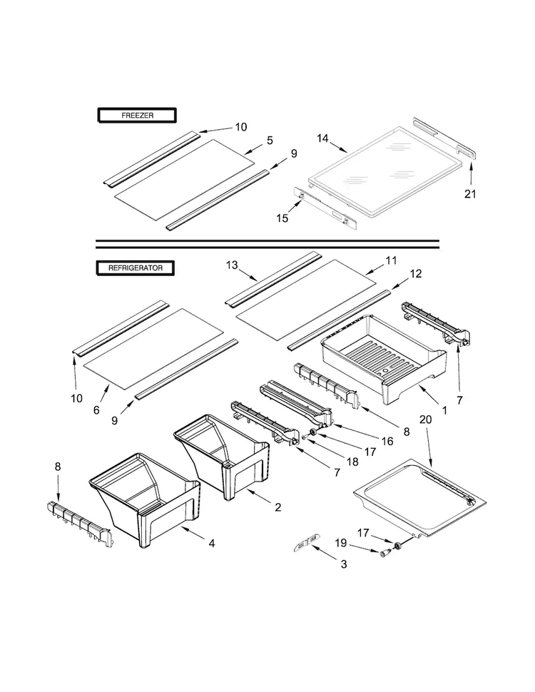 Shelf Parts Diagram and Parts List for WRT541SZDB00  Whirlpool Refrigerator