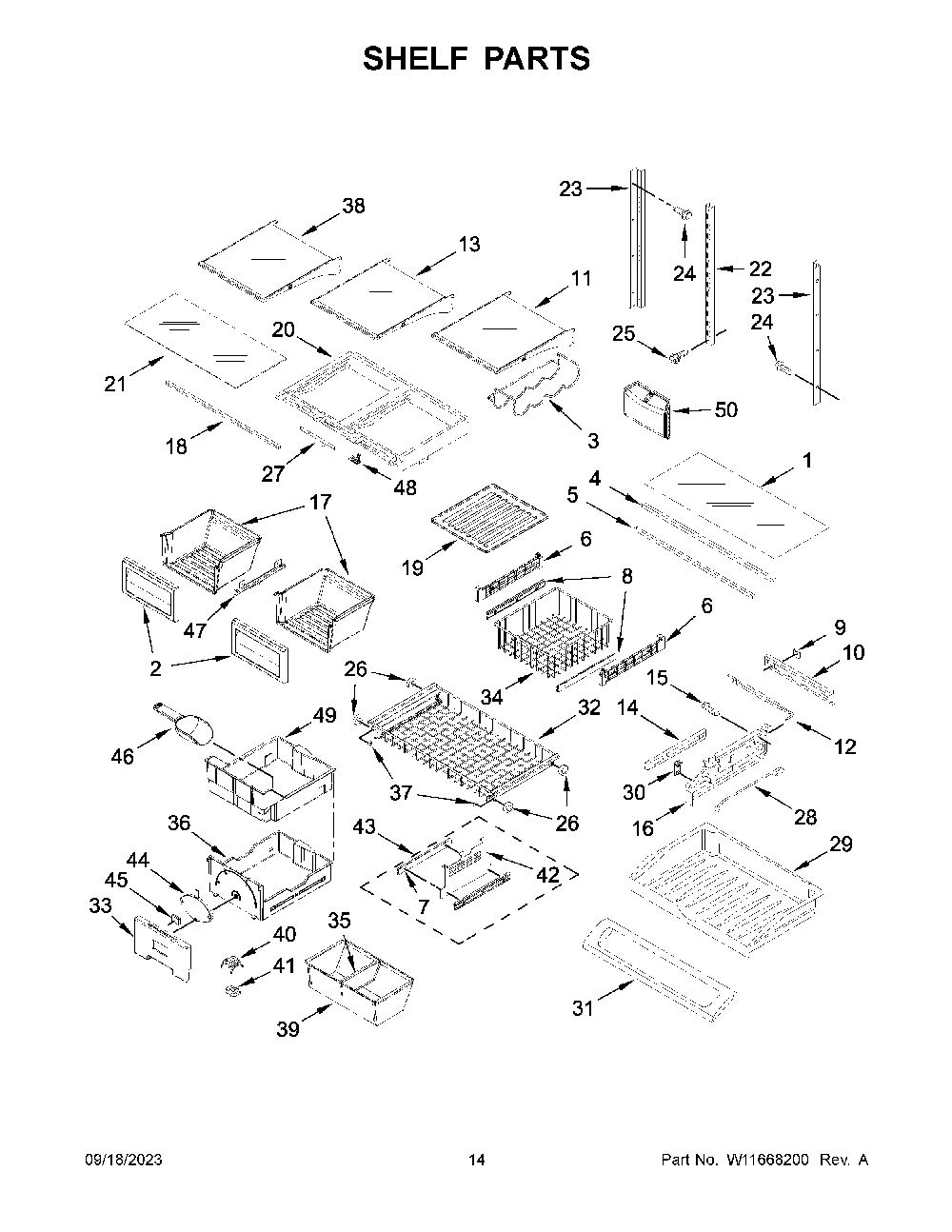 Shelf Parts Diagram and Parts List for KRFC302ESS08  KitchenAid Refrigerator