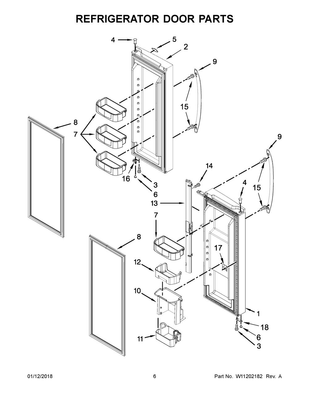 Refrigerator Door Parts Diagram and Parts List for WRFA60SMHN00  Whirlpool Refrigerator