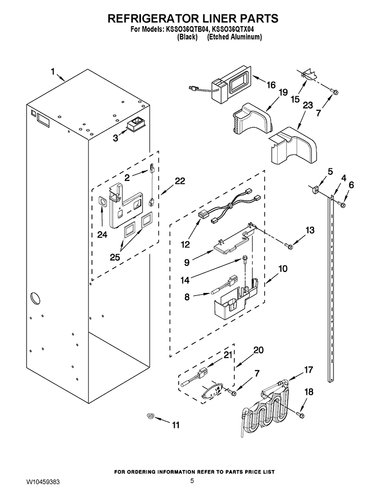 REFRIGERATOR LINER PARTS Diagram and Parts List for KSSO36QTB04  KitchenAid Refrigerator