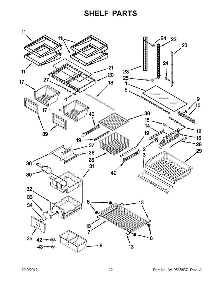 SHELF PARTS Diagram and Parts List for KFCP22EXMP5  KitchenAid Refrigerator