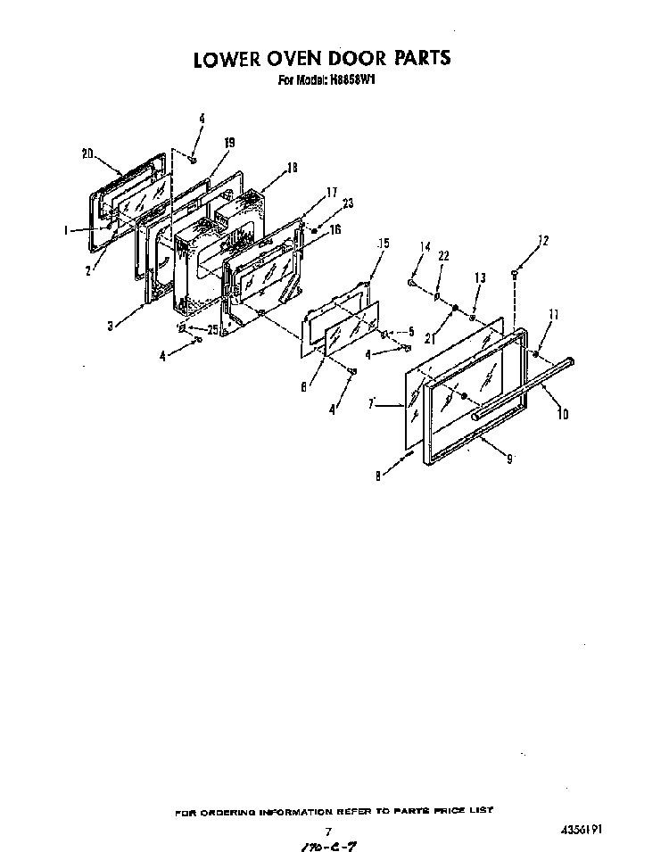 Lower Oven Door Diagram and Parts List for H8858*1  Roper Range