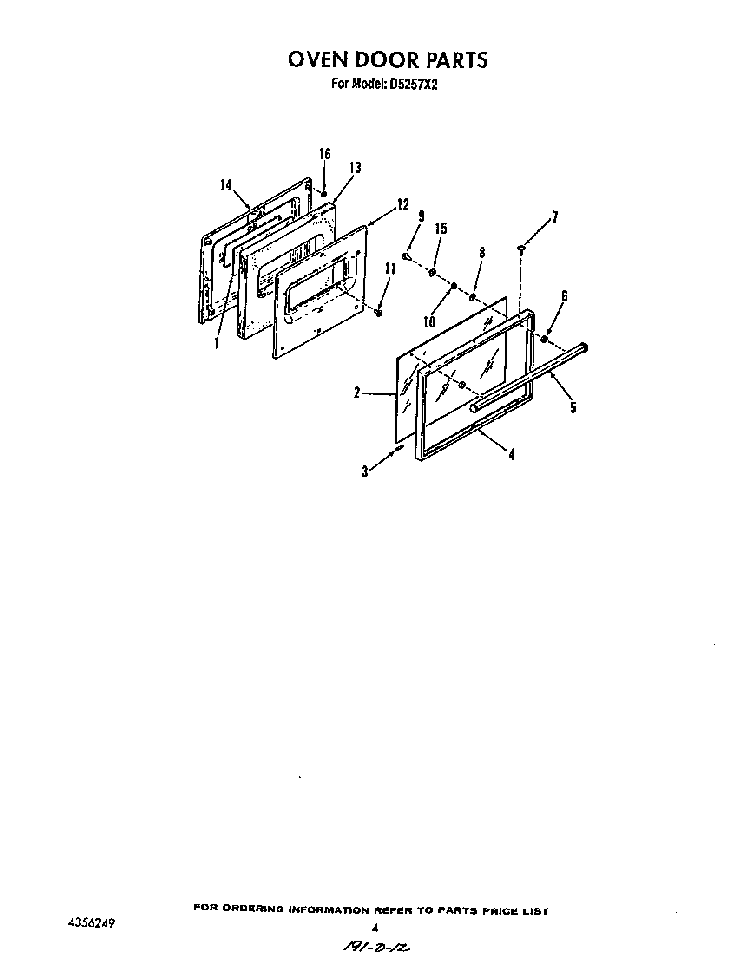 Oven Door Diagram and Parts List for D5257*2  Roper Range