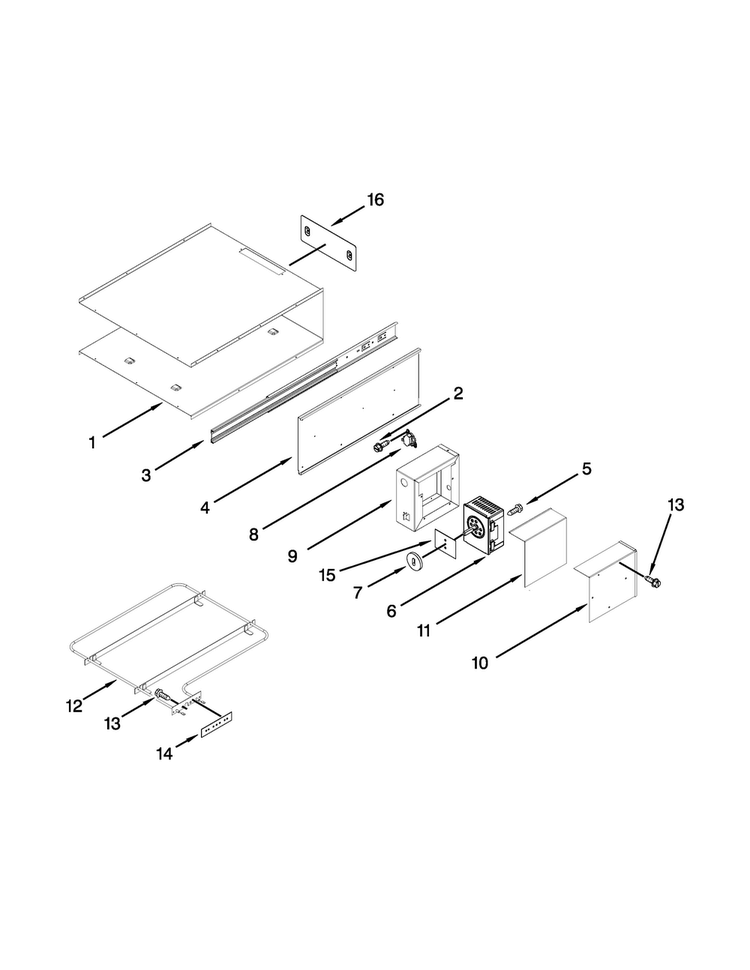 Internal Warming Drawer Parts Diagram and Parts List for KOWT100ESS00  KitchenAid Warming Drawer