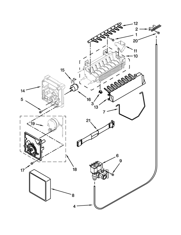 Icemaker Parts Diagram and Parts List for 7WRS25FDBF02  Whirlpool Refrigerator
