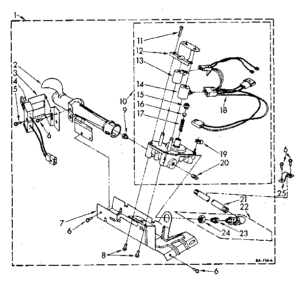 694670 Burner Assembly Diagram and Parts List for LG5801XSN2  Whirlpool Dryer