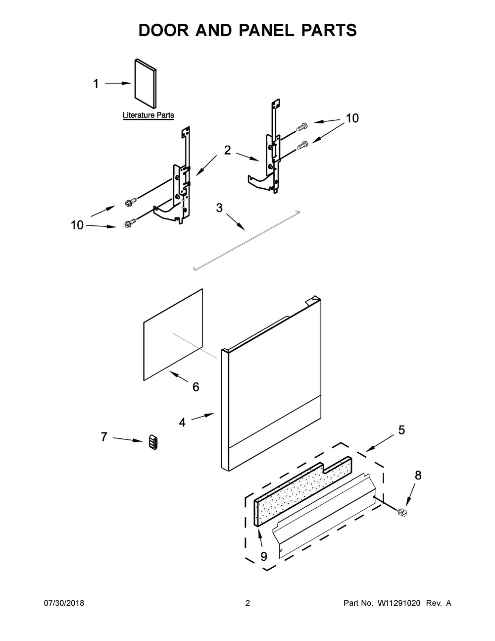 Door And Panel Parts Diagram and Parts List for WDF330PAHS3  Whirlpool Dishwasher