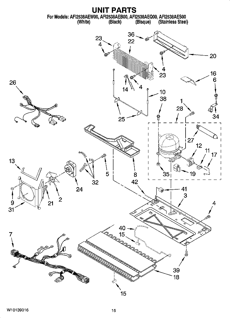 UNIT PARTS, OPTIONAL PARTS (NOT INCLUDED) Diagram and Parts List for AFI2538AEB00  Whirlpool Refrigerator
