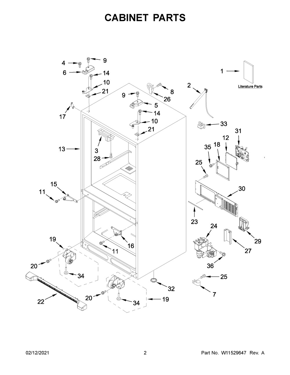 Cabinet Parts Diagram and Parts List for KRFF302EWH03  Whirlpool Refrigerator