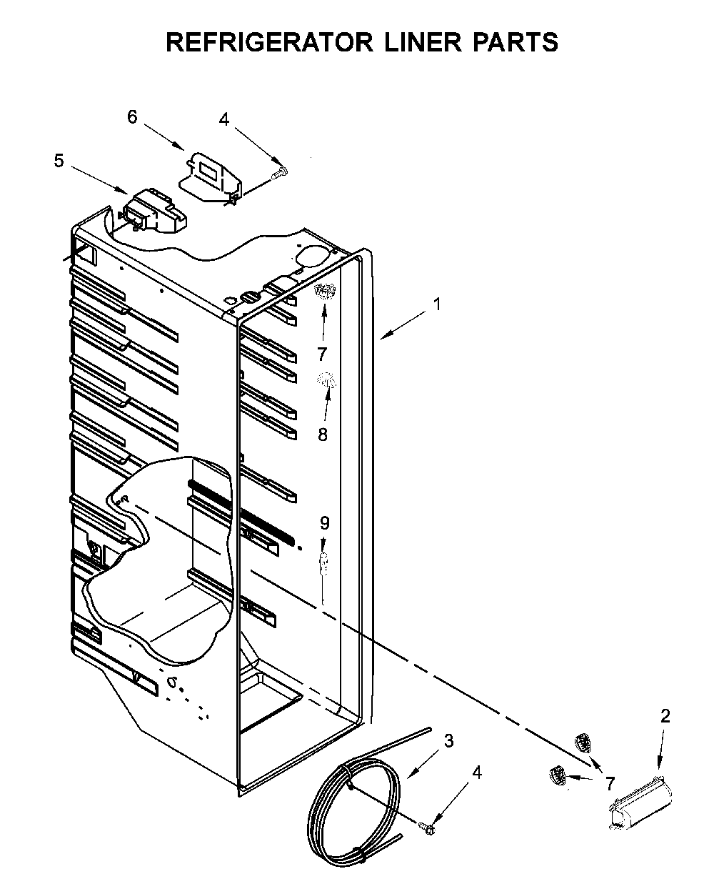 Refrigerator liner parts Diagram and Parts List for WRS325SDHW05  Whirlpool Refrigerator