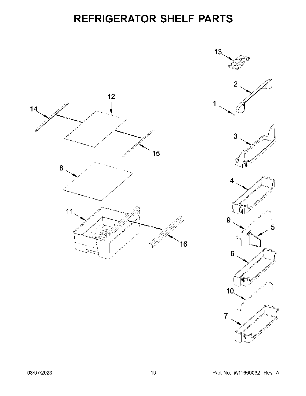 Refrigerator Shelf Parts Diagram and Parts List for KBBX104EPA04  KitchenAid Refrigerator