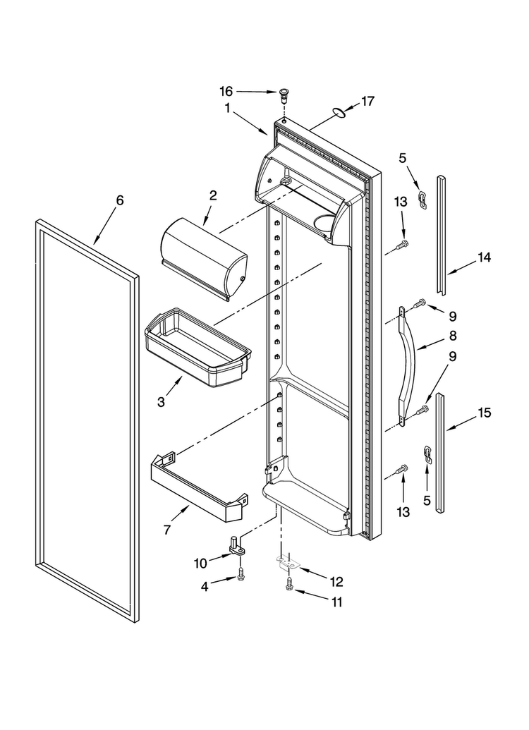 Refrigerator Door Parts Diagram and Parts List for ED5LVAXVQ01  Whirlpool Refrigerator