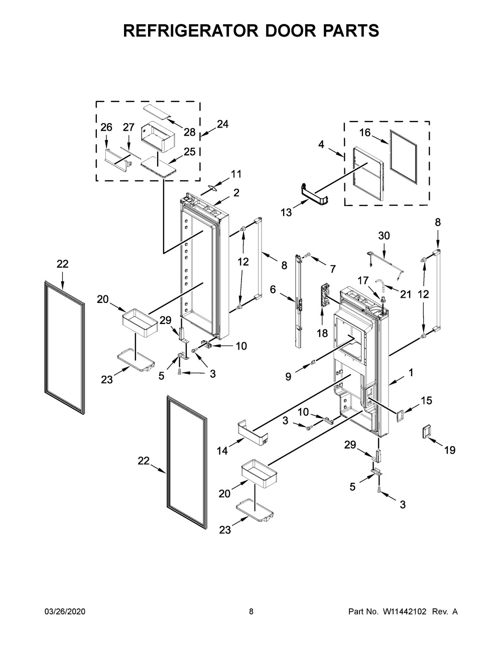 Refrigerator Door Parts Diagram and Parts List for KRFC704FPS04  Whirlpool Refrigerator