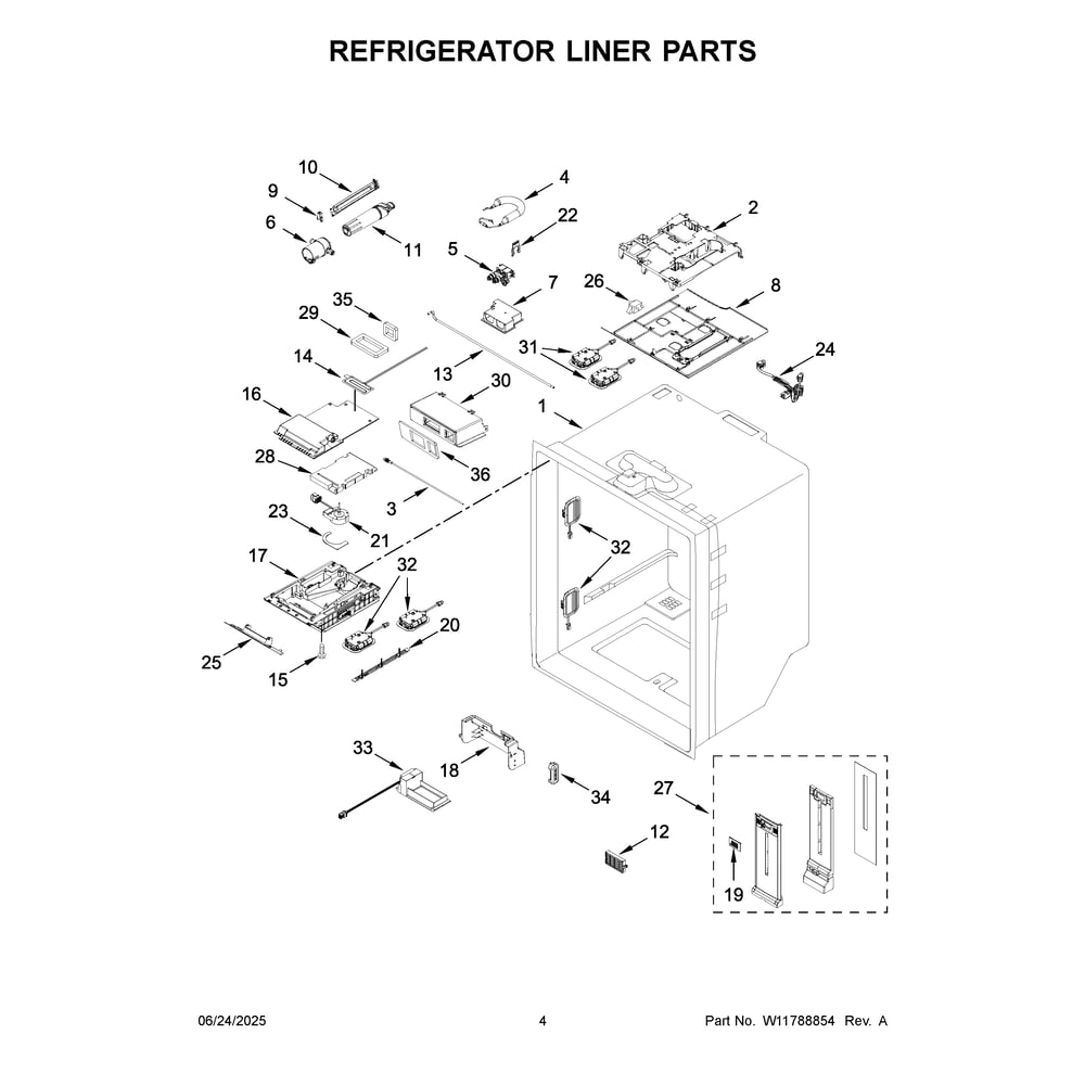 Refrigerator Liner Parts Diagram and Parts List for KRFF577KBS06  KitchenAid Refrigerator