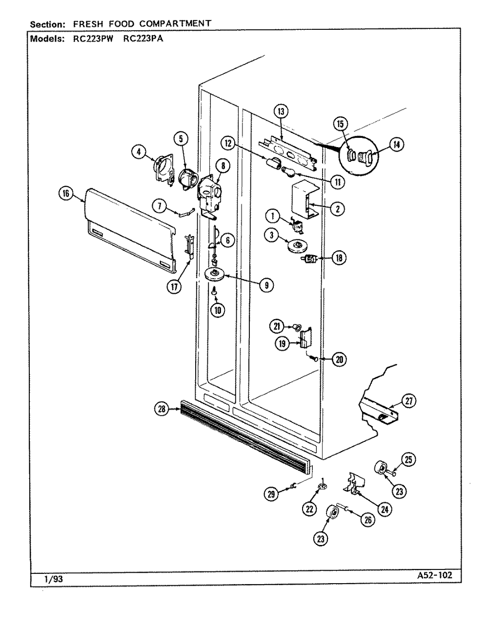 03 - Fresh Food Compartment Diagram and Parts List for RC223PW  Whirlpool Refrigerator