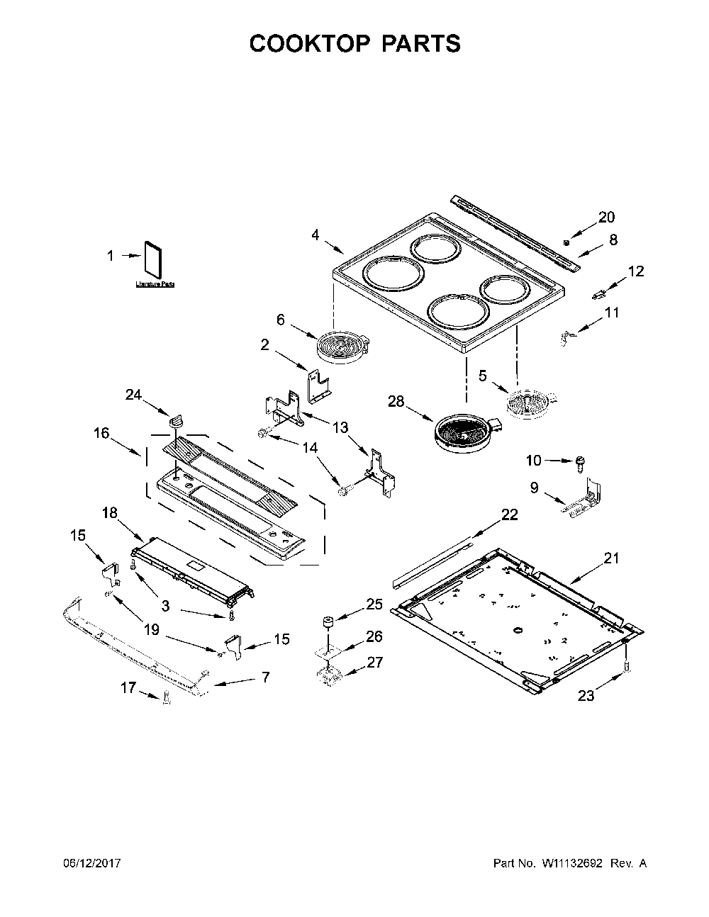Cooktop parts Diagram and Parts List for 66495113611  Kenmore Range