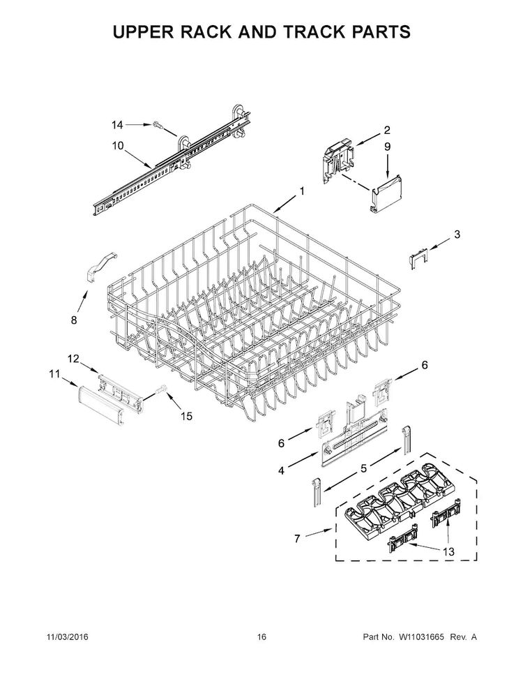 Upper Rack And Track Parts Diagram and Parts List for KDTE204EPA3  KitchenAid Dishwasher