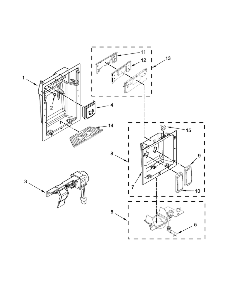 Dispenser Parts Diagram and Parts List for KSSC42QTS18  KitchenAid Refrigerator