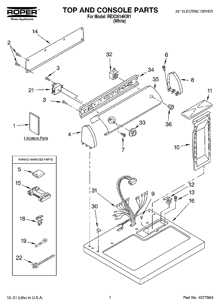 SECTION Diagram and Parts List for REX3614KW1  Roper Dryer