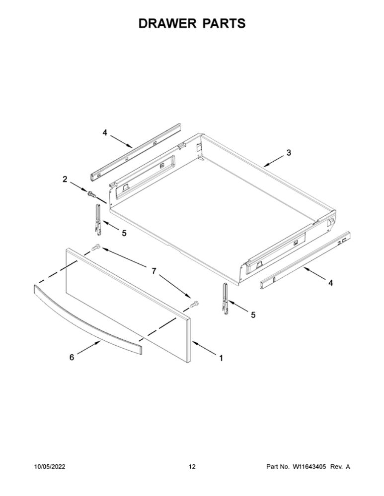 Drawer Parts Diagram and Parts List for WFG775H0HV5  Whirlpool Range
