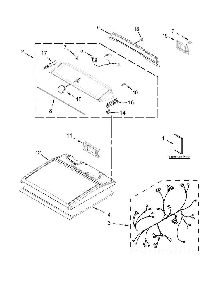 Top And Console Parts Diagram and Parts List for 11079133410  Kenmore Dryer