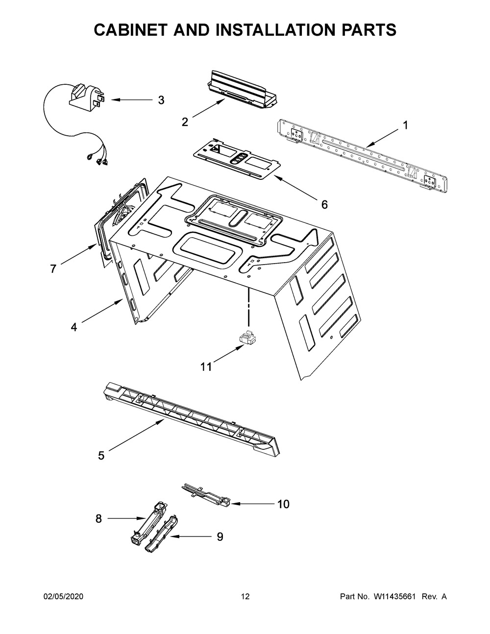 Cabinet And Installation Parts Diagram and Parts List for KMHP519ESS5  Whirlpool Microwave Oven Combo