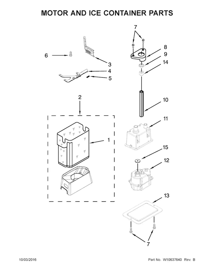 Motor And Ice Container Parts Diagram and Parts List for KSSC48QVS06  KitchenAid Refrigerator