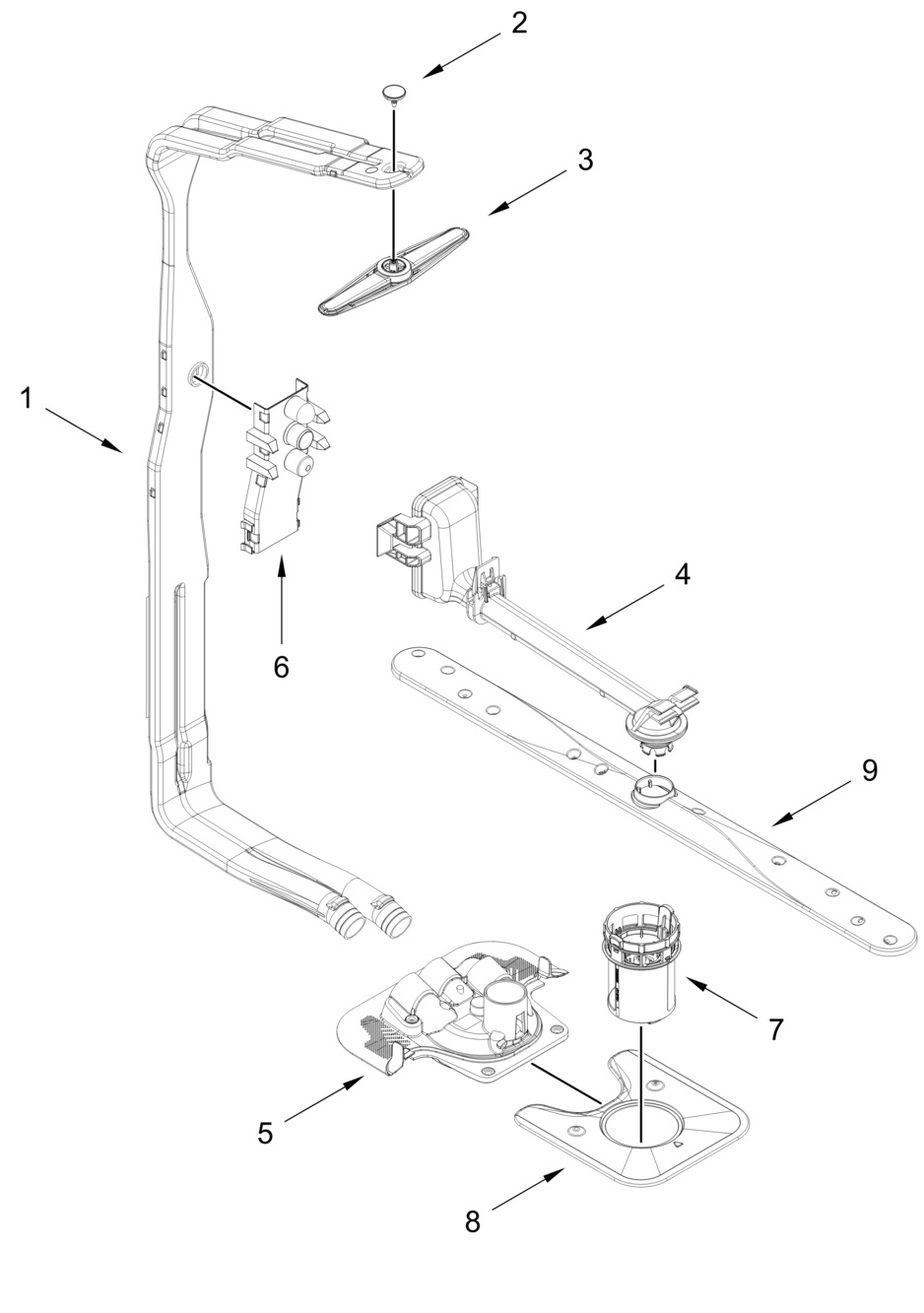 Upper Wash And Rinse Parts Diagram and Parts List for WDT750SAKZ4  Whirlpool Dishwasher