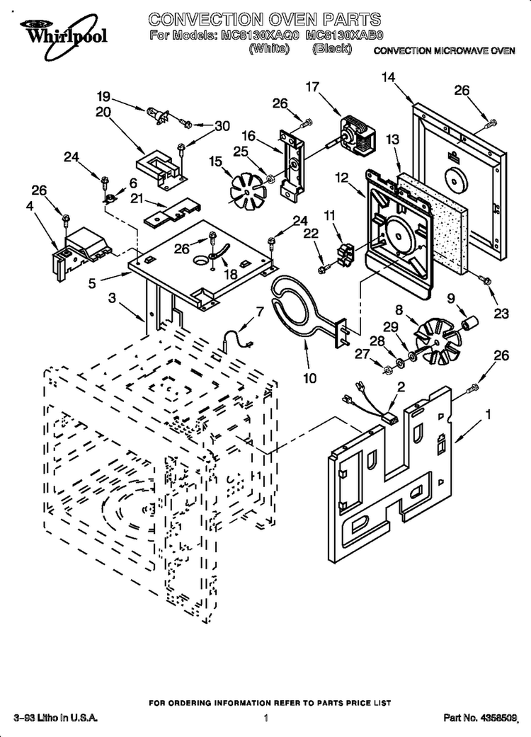 Convection Oven Diagram and Parts List for MC810XAB0  Whirlpool Microwave