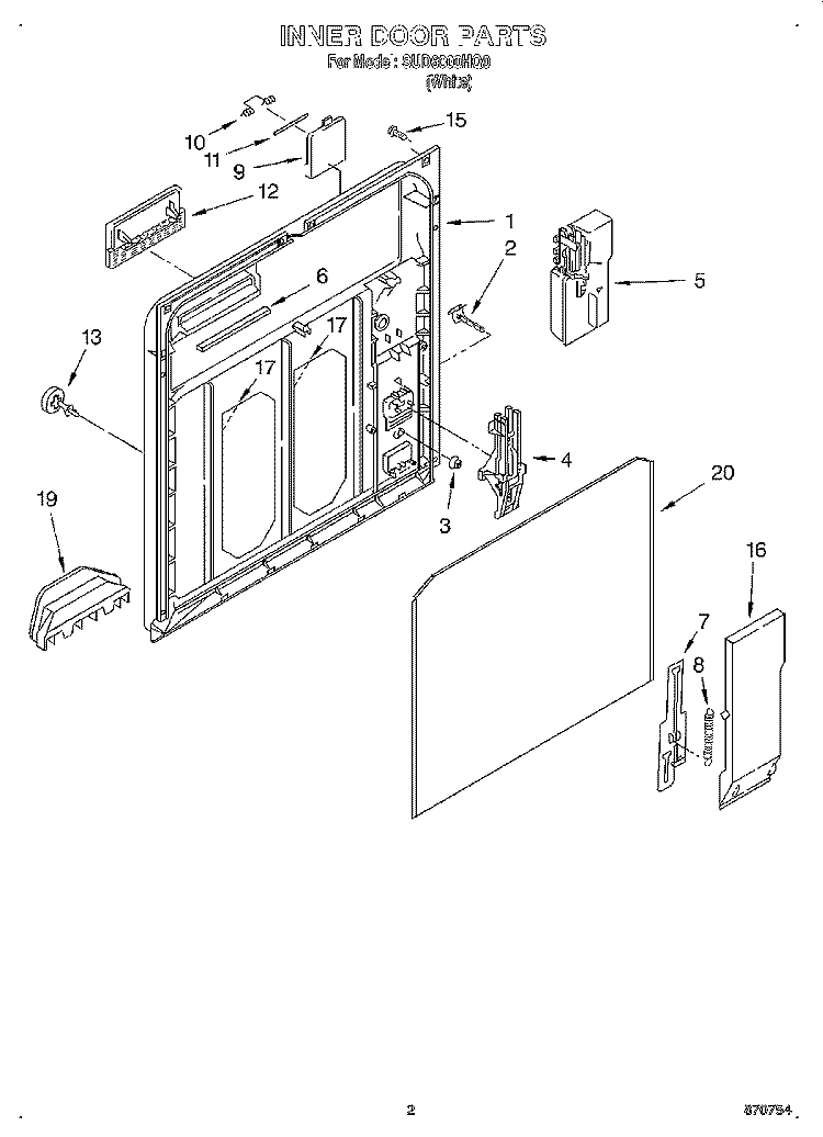 INNER DOOR Diagram and Parts List for SUD6000HQ0  Whirlpool Dishwasher