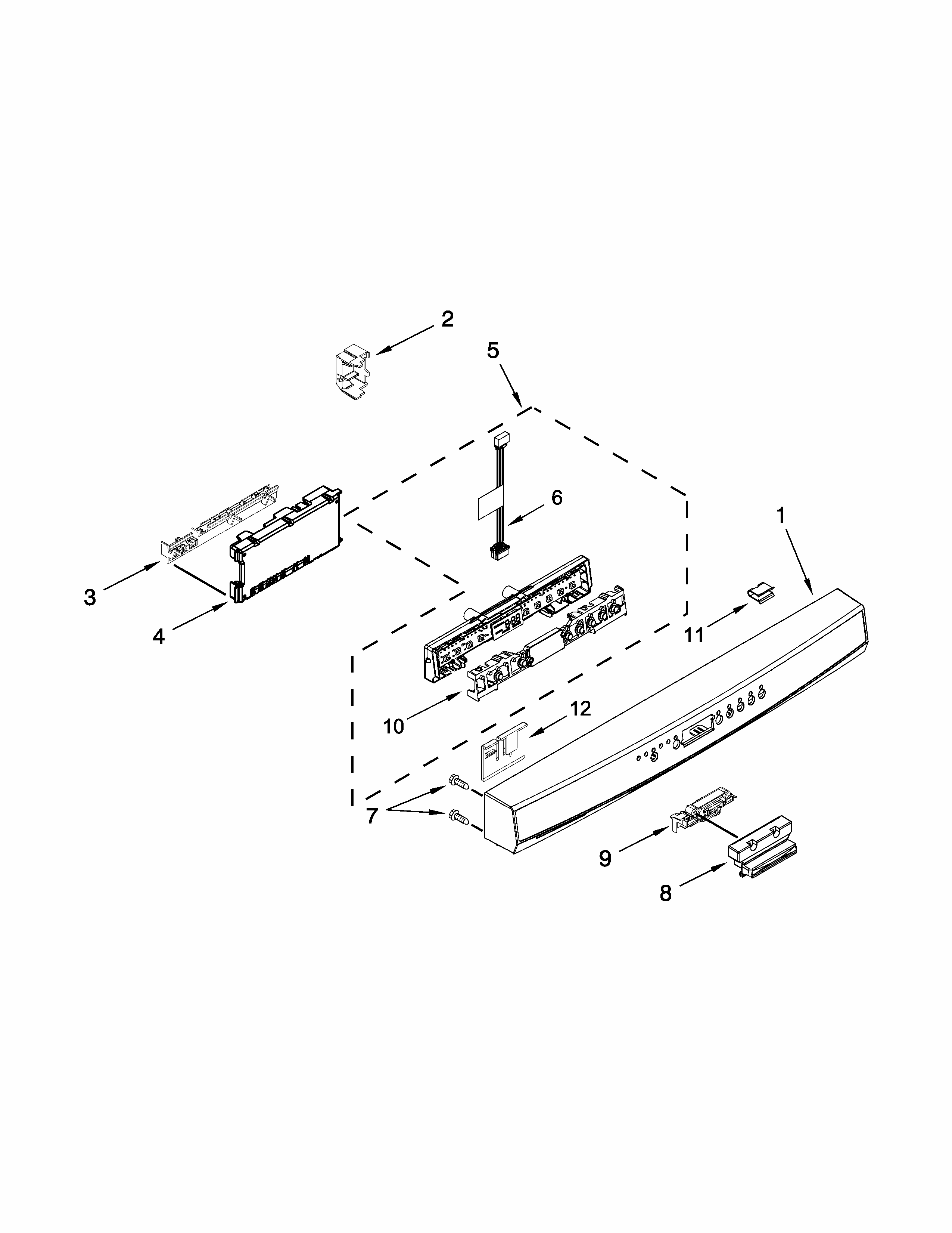 Control Panel And Latch Parts Diagram and Parts List for 66513204N410  Kenmore Dishwasher