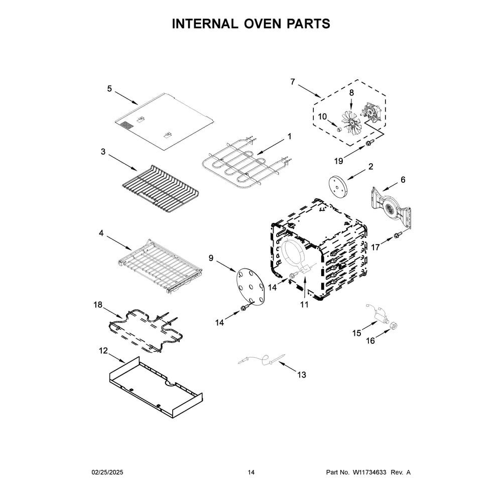 Internal Oven Parts Diagram and Parts List for KFDC500JMH03  KitchenAid Range