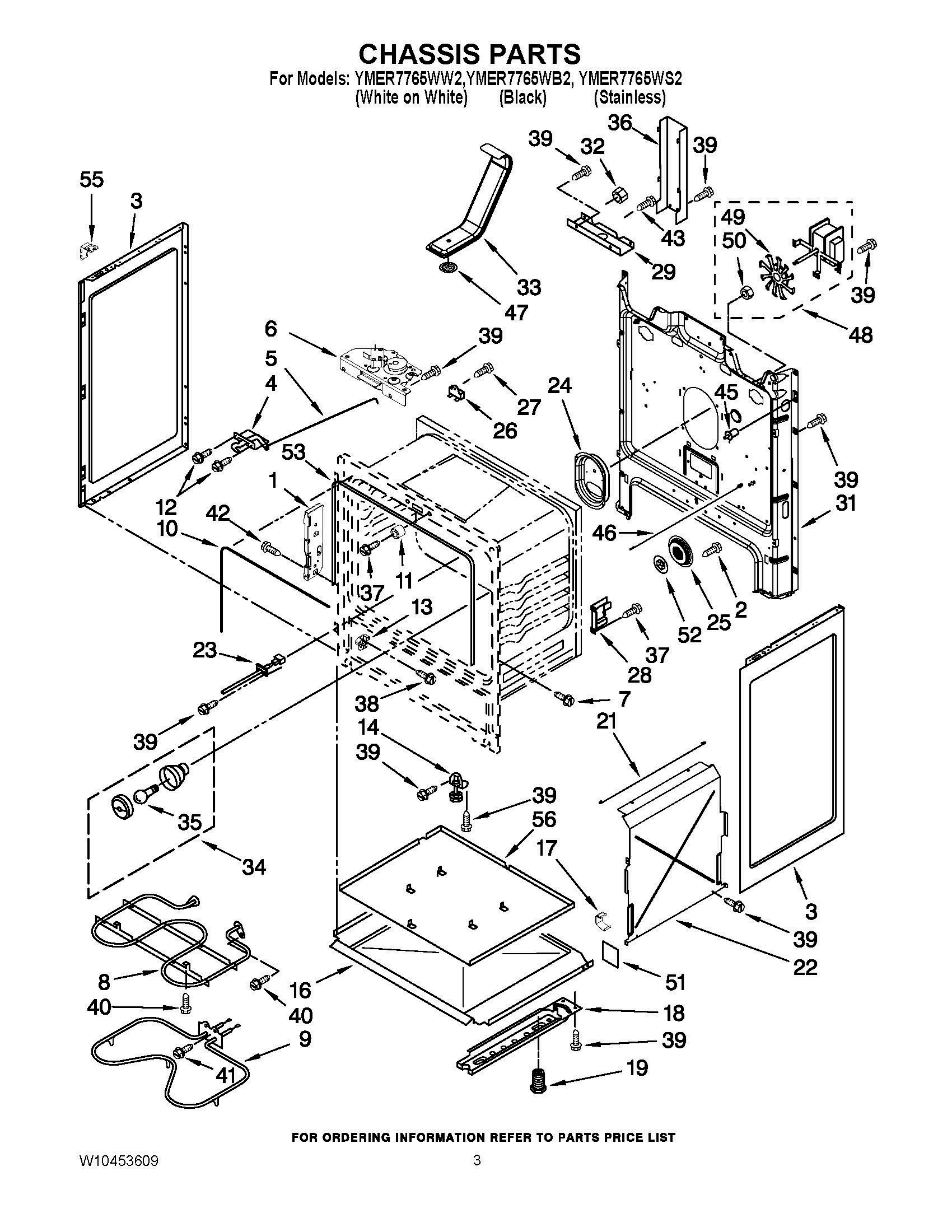 03 - CHASSIS PARTS Diagram and Parts List for YMER7765WS2  Whirlpool Range