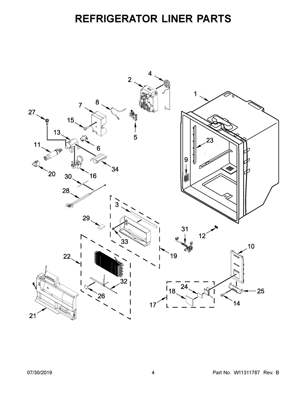 Refrigerator Liner Parts Diagram and Parts List for WRF954CIHZ01  Whirlpool Refrigerator