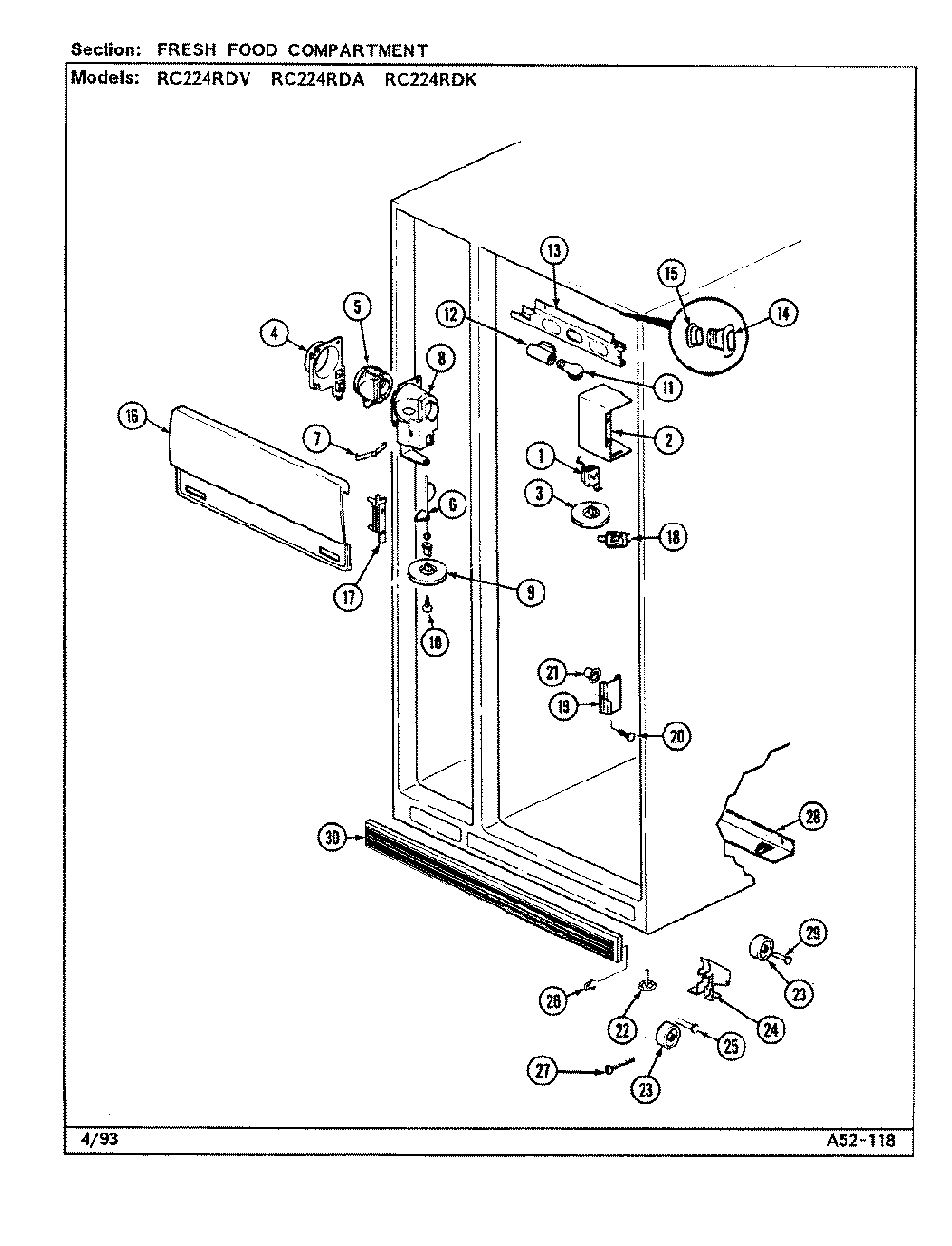 03 - Fresh Food Compartment Diagram and Parts List for RC224RDA  Whirlpool Refrigerator