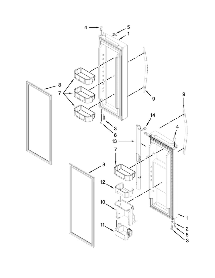 Refrigerator Door Diagram and Parts List for WRF560SEYW02  Whirlpool Refrigerator