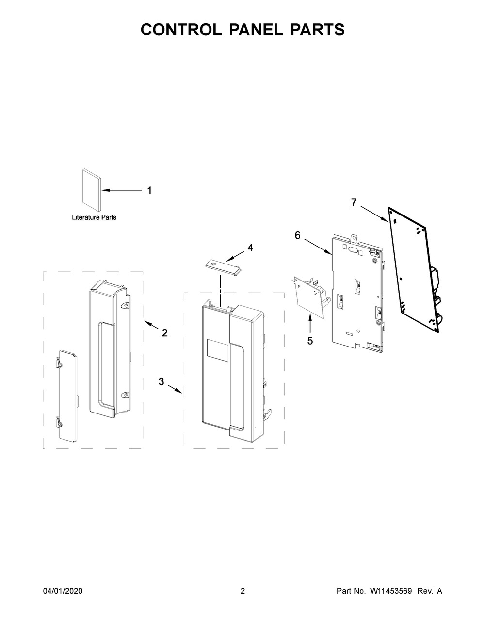 Control Panel Parts Diagram and Parts List for WML55011HB4  Whirlpool Microwave