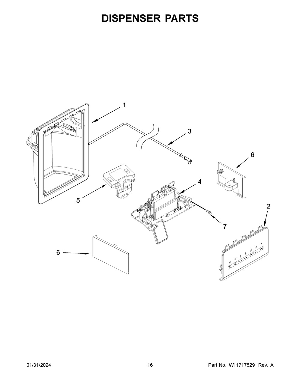 Dispenser Parts Diagram and Parts List for WRS555SIHZ08  Whirlpool Refrigerator