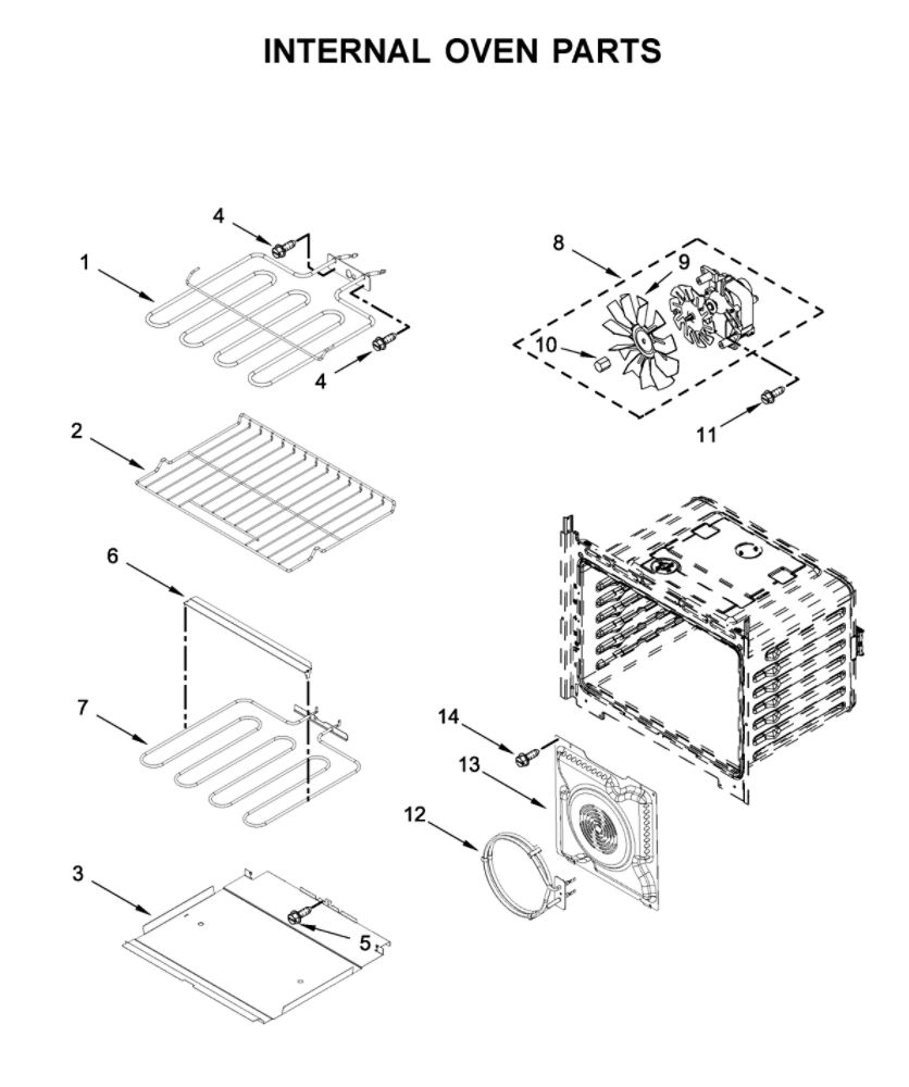 Internal Oven Parts Diagram and Parts List for WOC75EC7HS04  Whirlpool Microwave