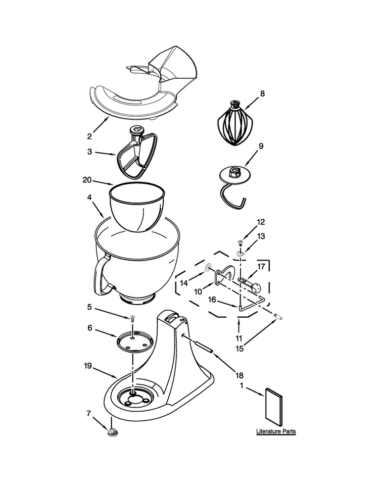 Base And Pedestal Unit Diagram and Parts List for 9KSM160FGBU0  KitchenAid Mixer